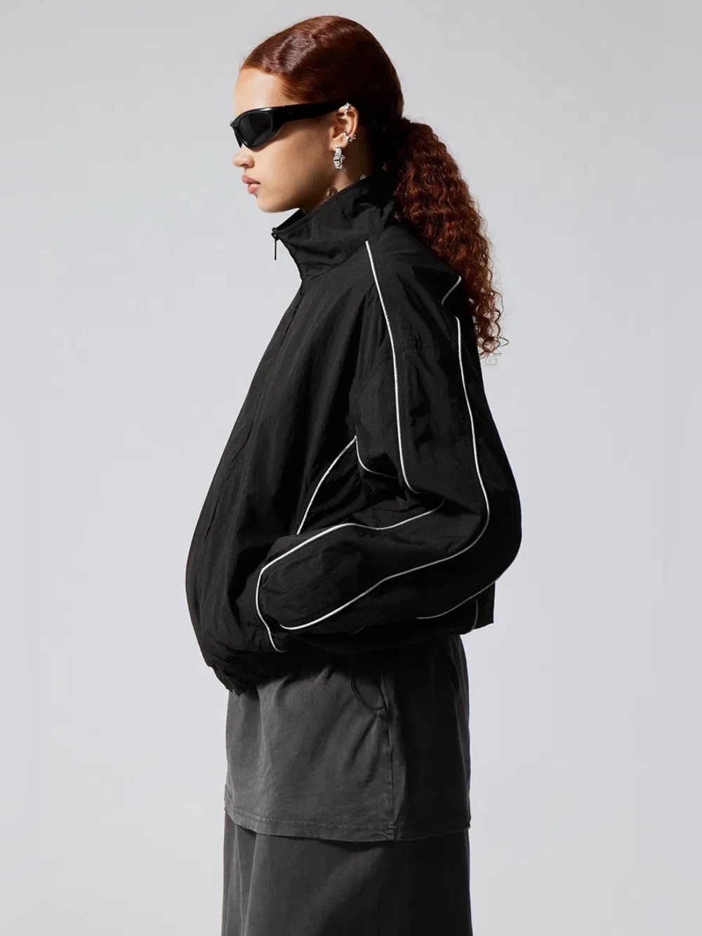Weekday Nera Track Jacket navy blue white details fall spring activewear